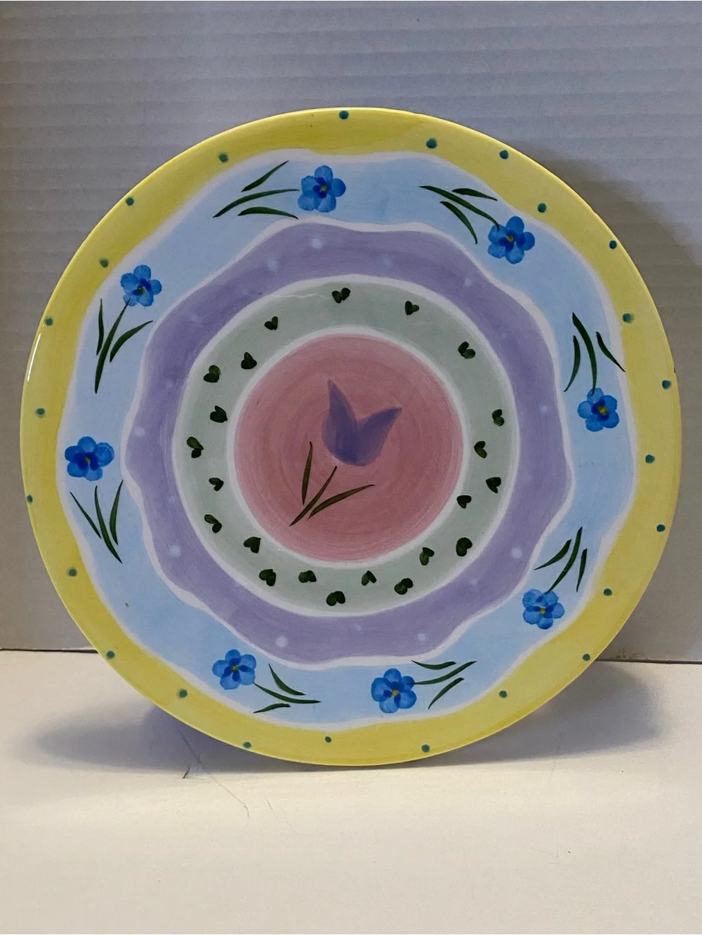 Cake Stand Ceramic Hand Painted Whimsical 8” Flowers Inc. Easter Egg Legs